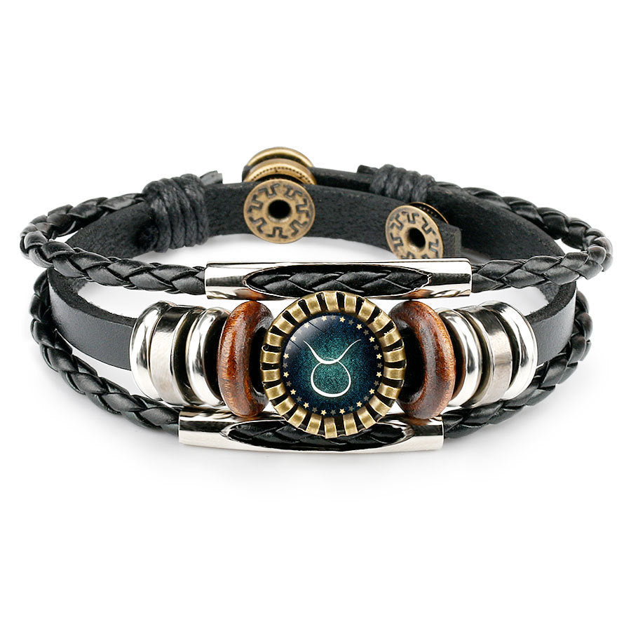 AstroWeave Multilayer Zodiac Leather Bracelet – Unisex Braided Edition